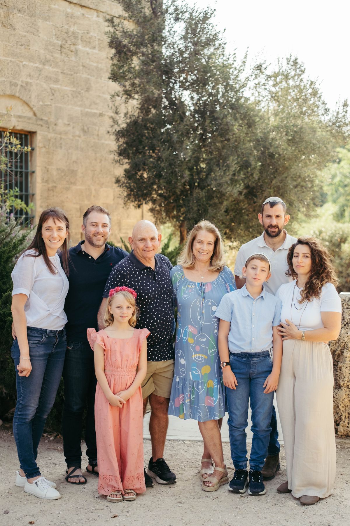 Extended family portrait in a Jerusalem garden